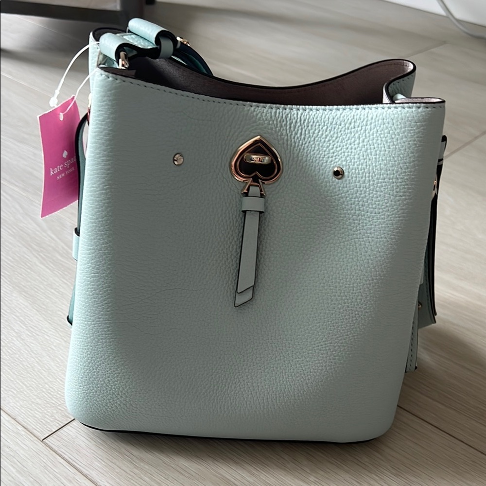 NWT Kate Spade Light Blue Pebbled Leather Bucket Bag